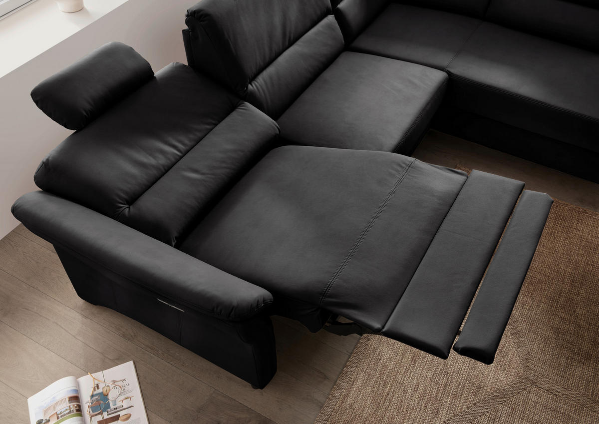 ECKSOFA in Lederlook Schwarz  - Schwarz, Modern, Holz/Textil (266/190cm) - Livetastic