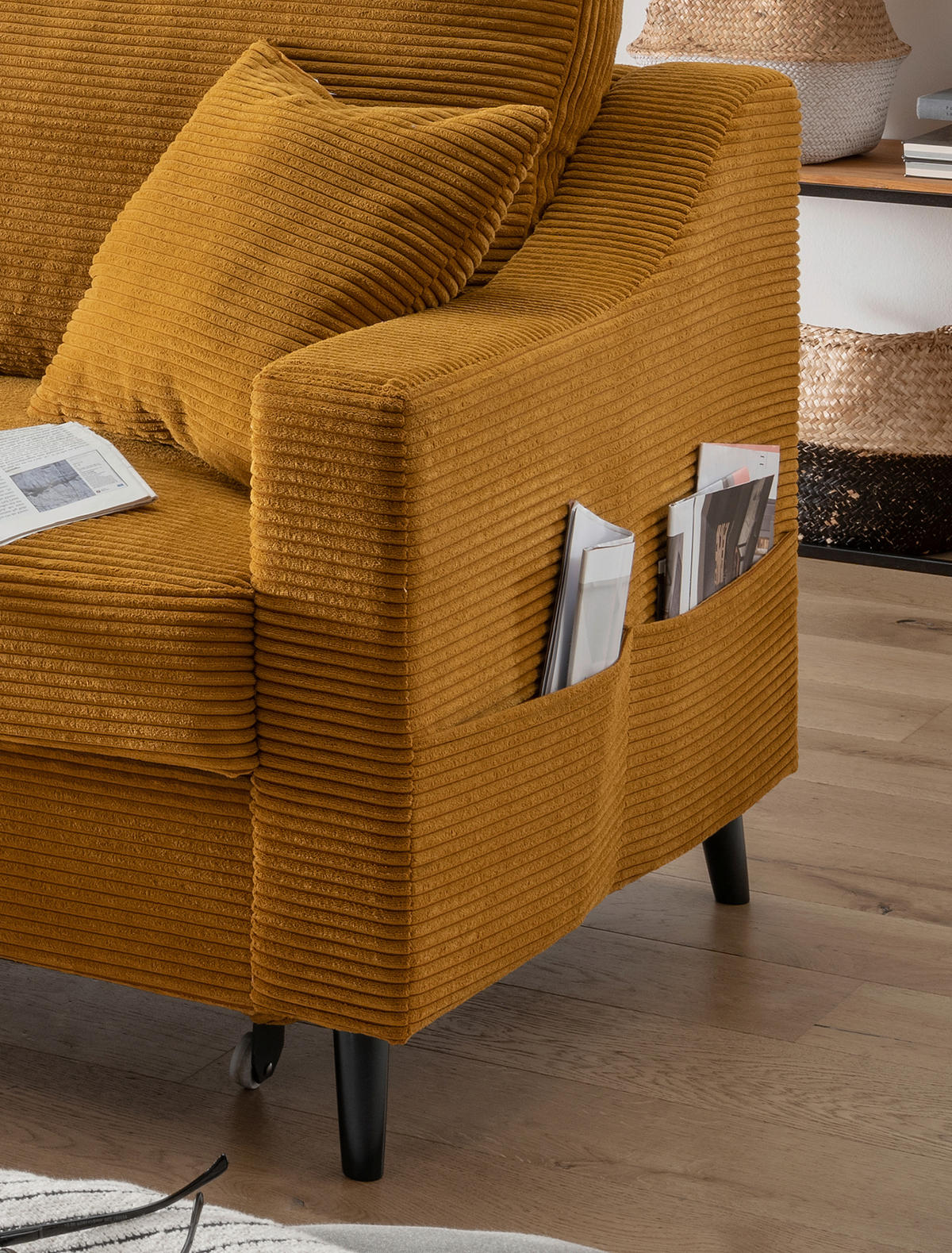ECKSOFA Goldfarben Cord  - Goldfarben/Schwarz, Design, Holz/Textil (150/228cm) - P & B