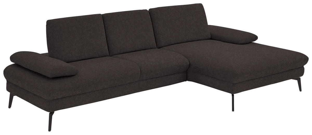 ECKSOFA in Chenille, Mikrofaser Mokka  - Schwarz/Mokka, Design, Textil/Metall (299/157cm) - Dieter Knoll