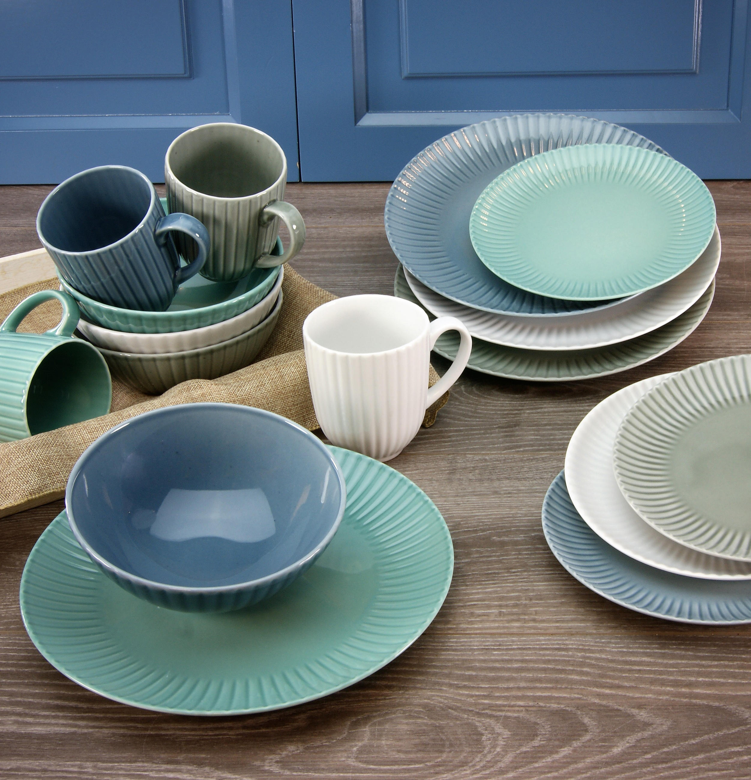 KOMBISERVICE Allegra Colours 16-teilig  - Blau/Petrol, Trend, Keramik - Creatable