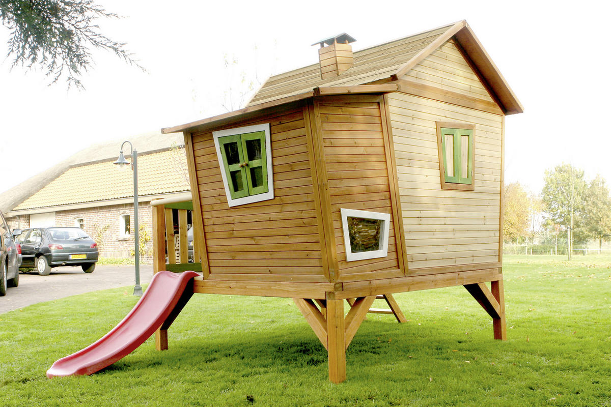 SPIELTURM 345/229/180 cm axi  - Rot/Braun, Basics, Holz (345/229/180cm) - Ambia Garden
