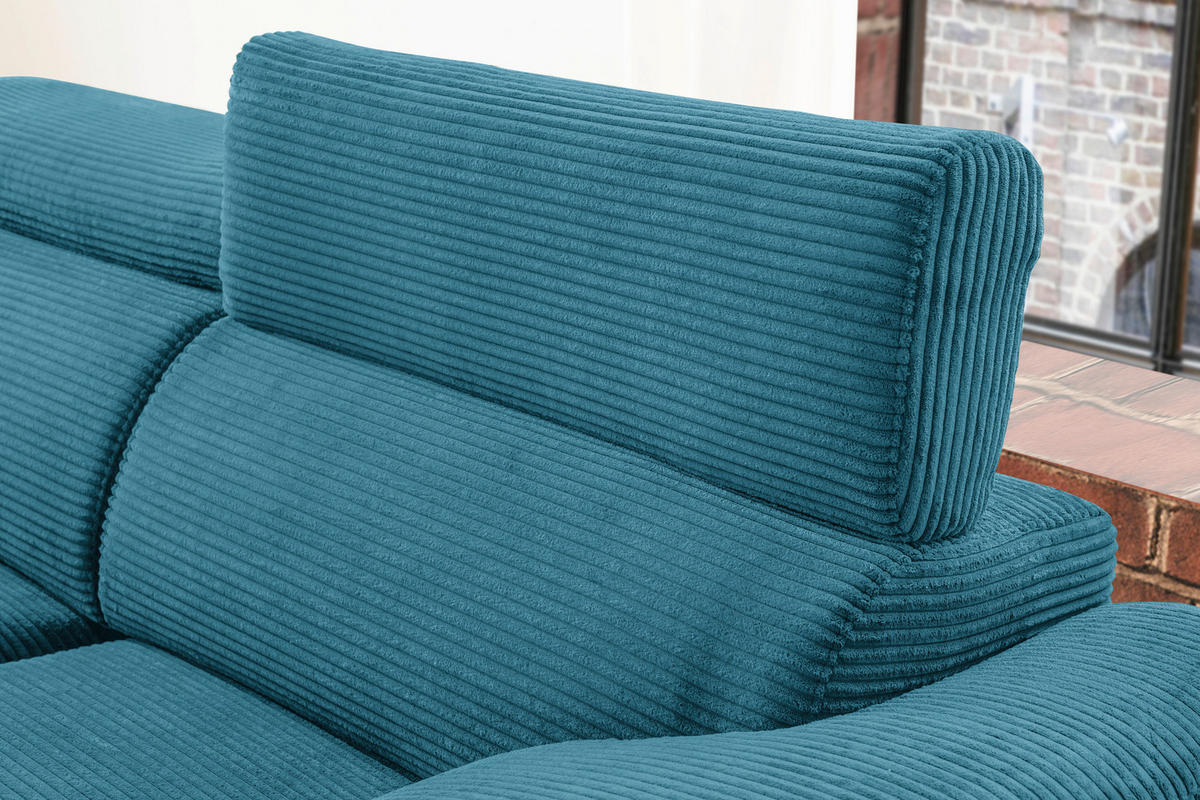 ECKSOFA in Cord Petrol  - Petrol/Schwarz, Design, Holz/Textil (174/270cm) - Pure Home Lifestyle