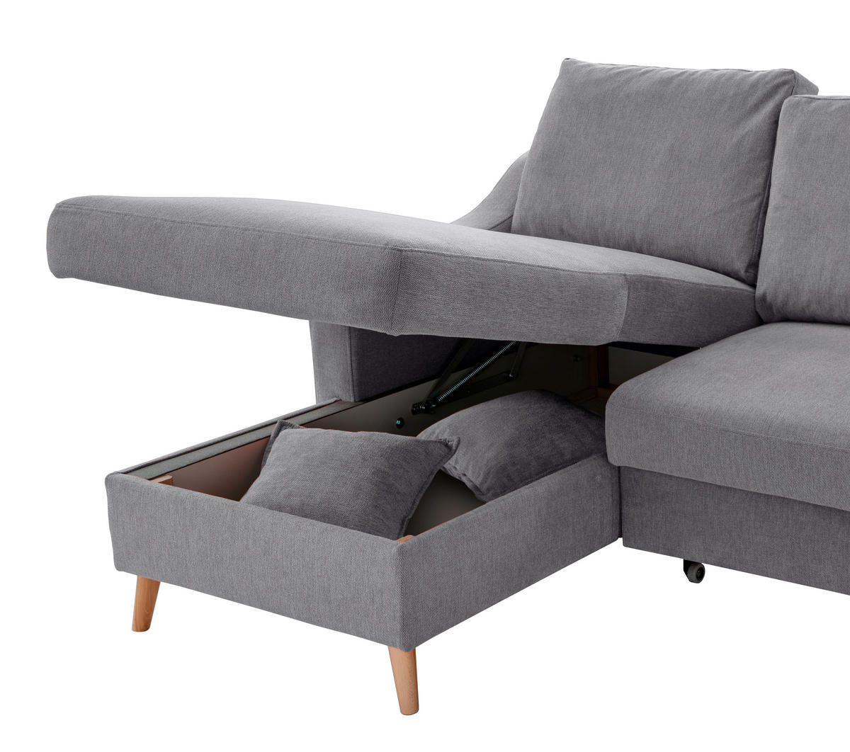 ECKSOFA in Chenille Dunkelgrau  - Dunkelgrau/Naturfarben, Modern, Holz/Textil (150/228cm) - Livetastic