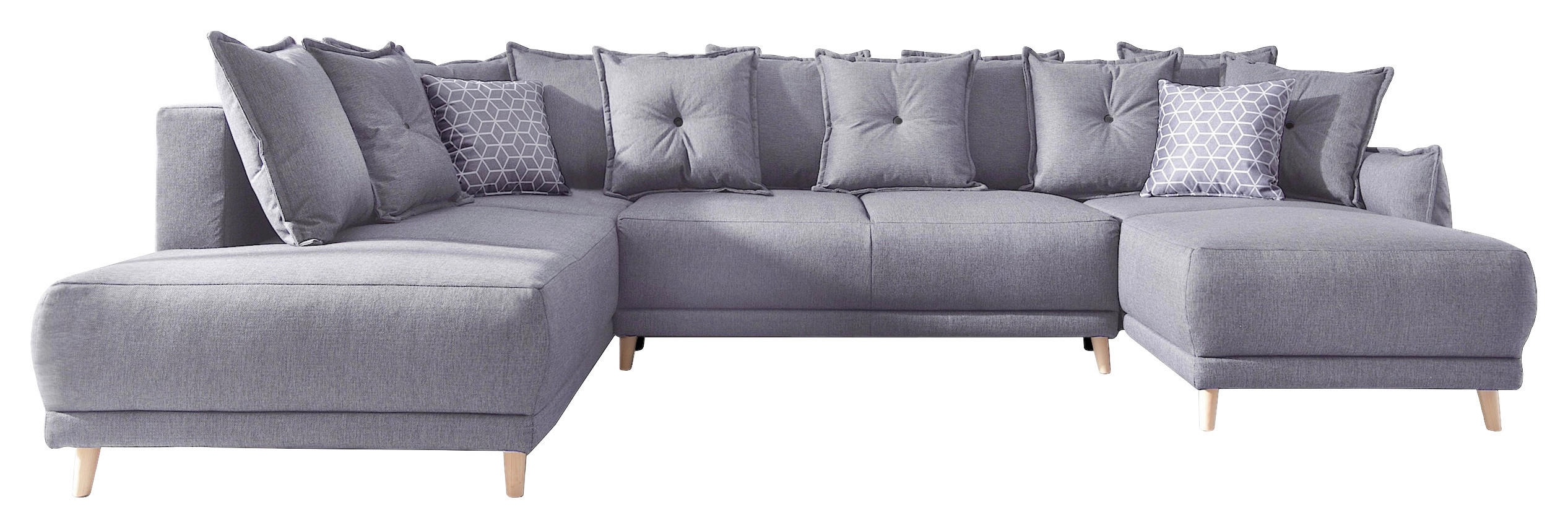WOHNLANDSCHAFT Hellgrau Webstoff - Hellgrau/Kieferfarben, Basics, Holz/Textil (200/312/155cm) - MID.YOU