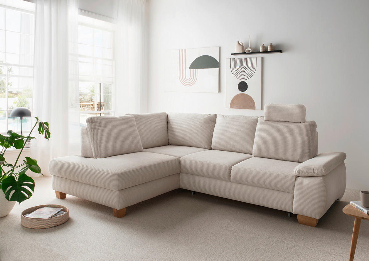 ECKSCHLAFSOFA in Cord Beige  - Wildeiche/Beige, Modern, Holz/Textil (206/261cm) - Livetastic