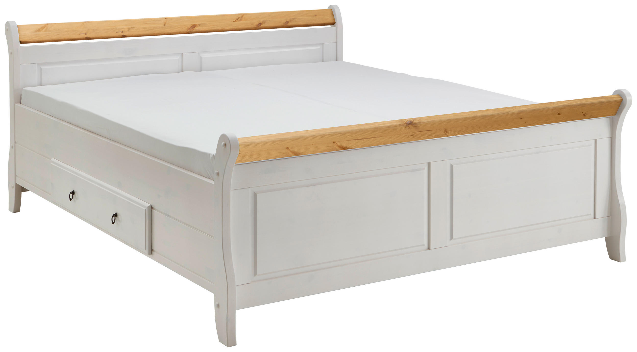 BETT 180/200 cm,  in Weiß, Laugenfarbig, Bettschubladen,  - Laugenfarbig/Weiß, ROMANTIK / LANDHAUS, Holz (180/200cm) - Boxxx