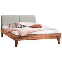 BETT 180/200 cm,  in Braun, Akaziefarben, Hellgrau, gepolstertes Kopfteil,  - Hellgrau/Braun, Design, Holz (180/200cm) - Hasena