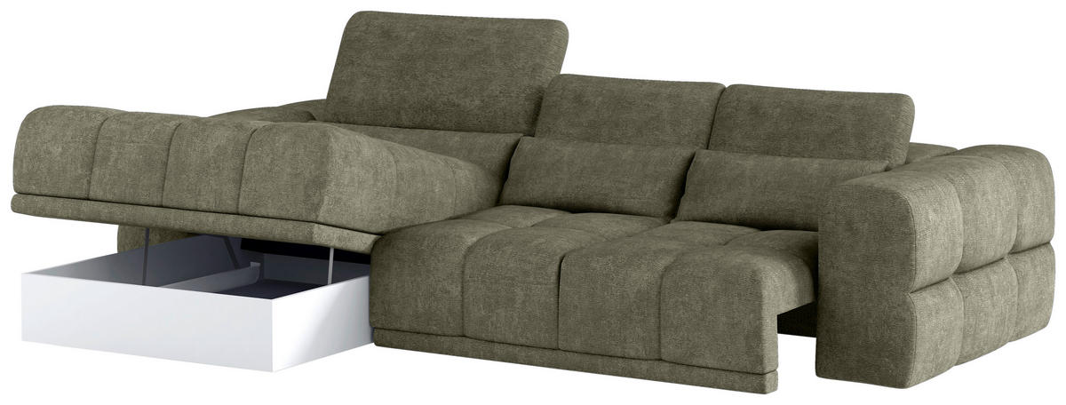 HÖRNSOFFA i chenille olivgrön  - olivgrön/svart, Klassisk, textil/plast (203/290cm) - MID.YOU