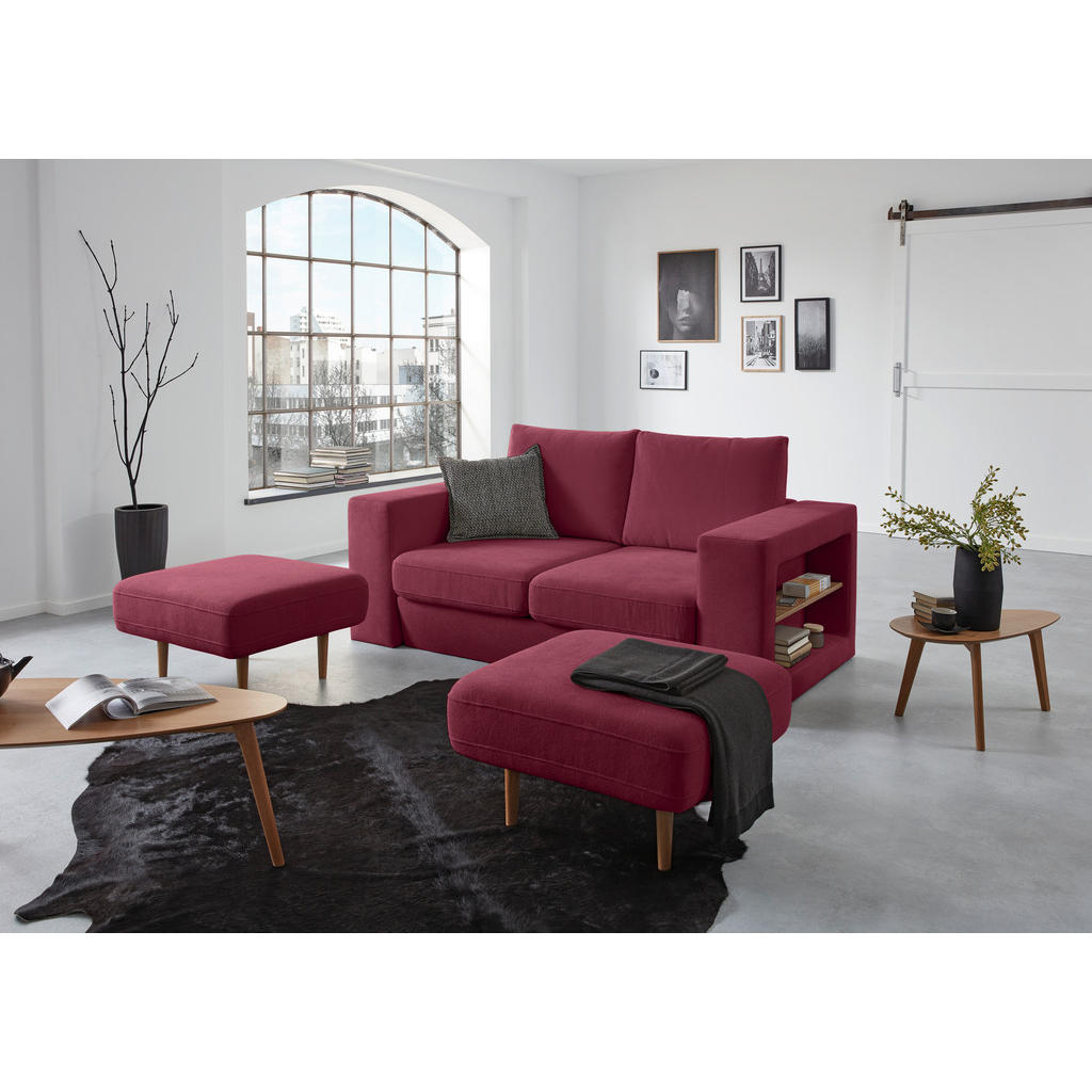 Thumbnail - Looks by W.Joop Dreisitzer-Sofa Looks V-2, Rot, Beere, Textil, Eiche, massiv, 2-Sitzer, 212x96x107 cm, Made in EU, Rücke...