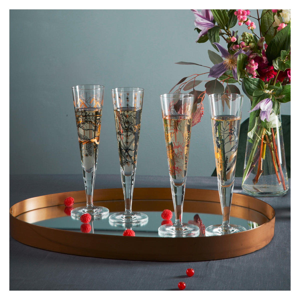 CHAMPAGNERGLAS 205 ml  - Blau/Goldfarben, LIFESTYLE, Glas (7,2/7,2/24,0cm) - Ritzenhoff