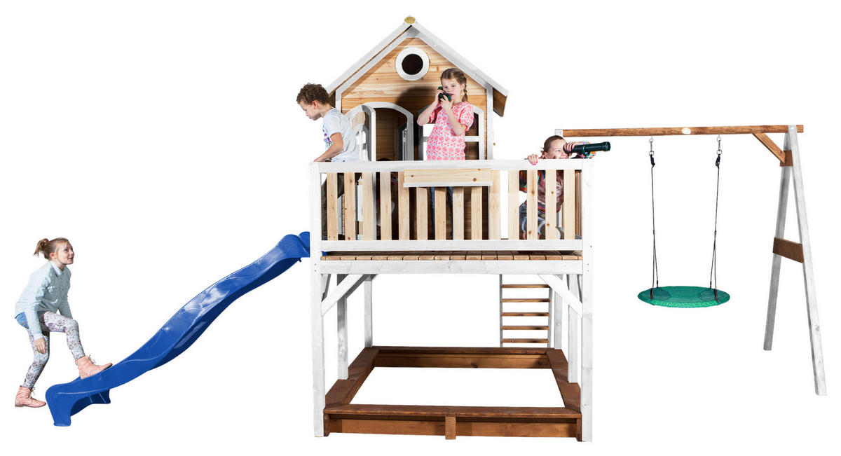 SPIELTURM 613/291/277 cm  - Blau/Braun, KONVENTIONELL, Holz (613/291/277cm) - Ambia Garden