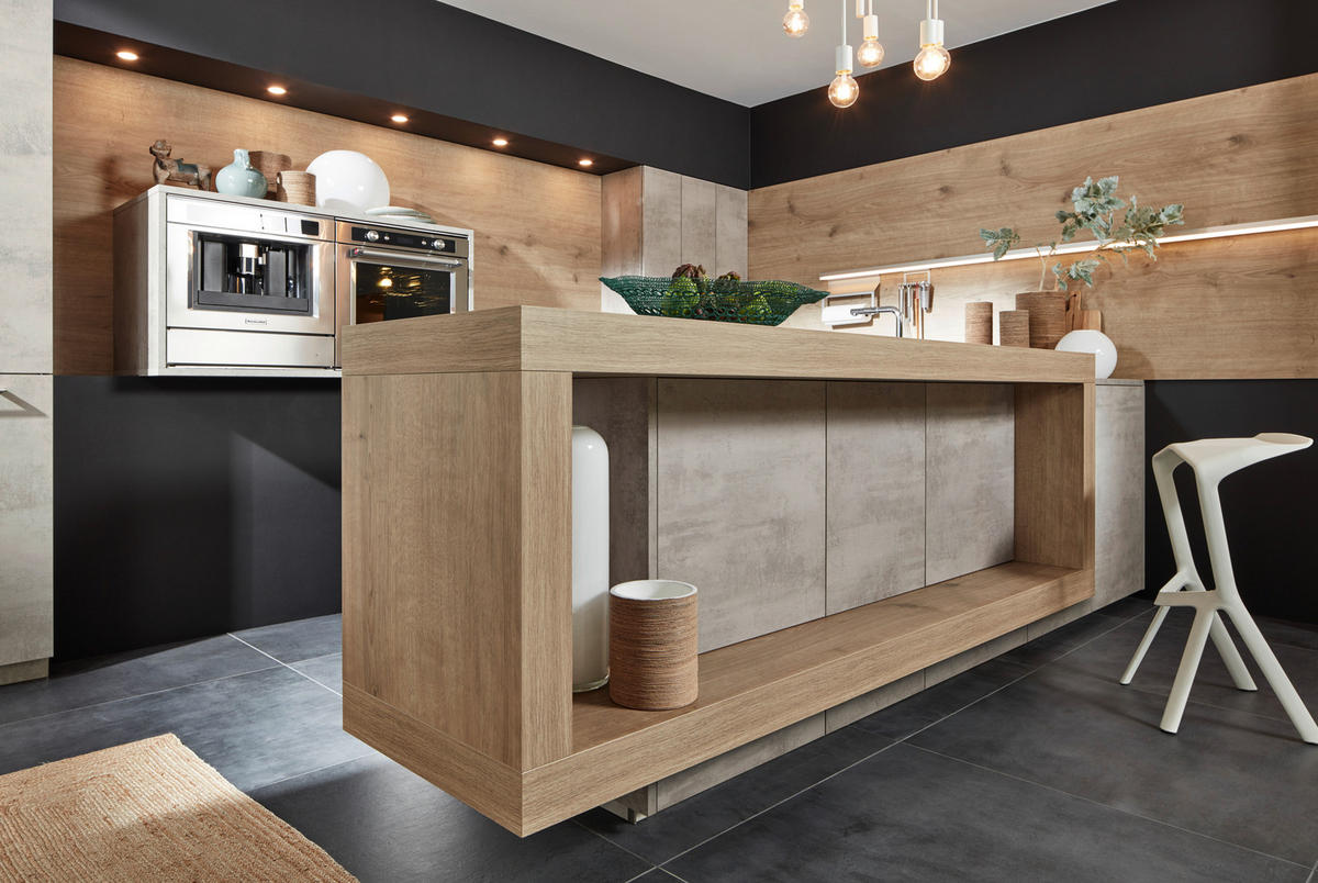 EINBAUKÜCHE STONE  - Eichefarben/Grau, Design, Holzwerkstoff - Nolte Küchen