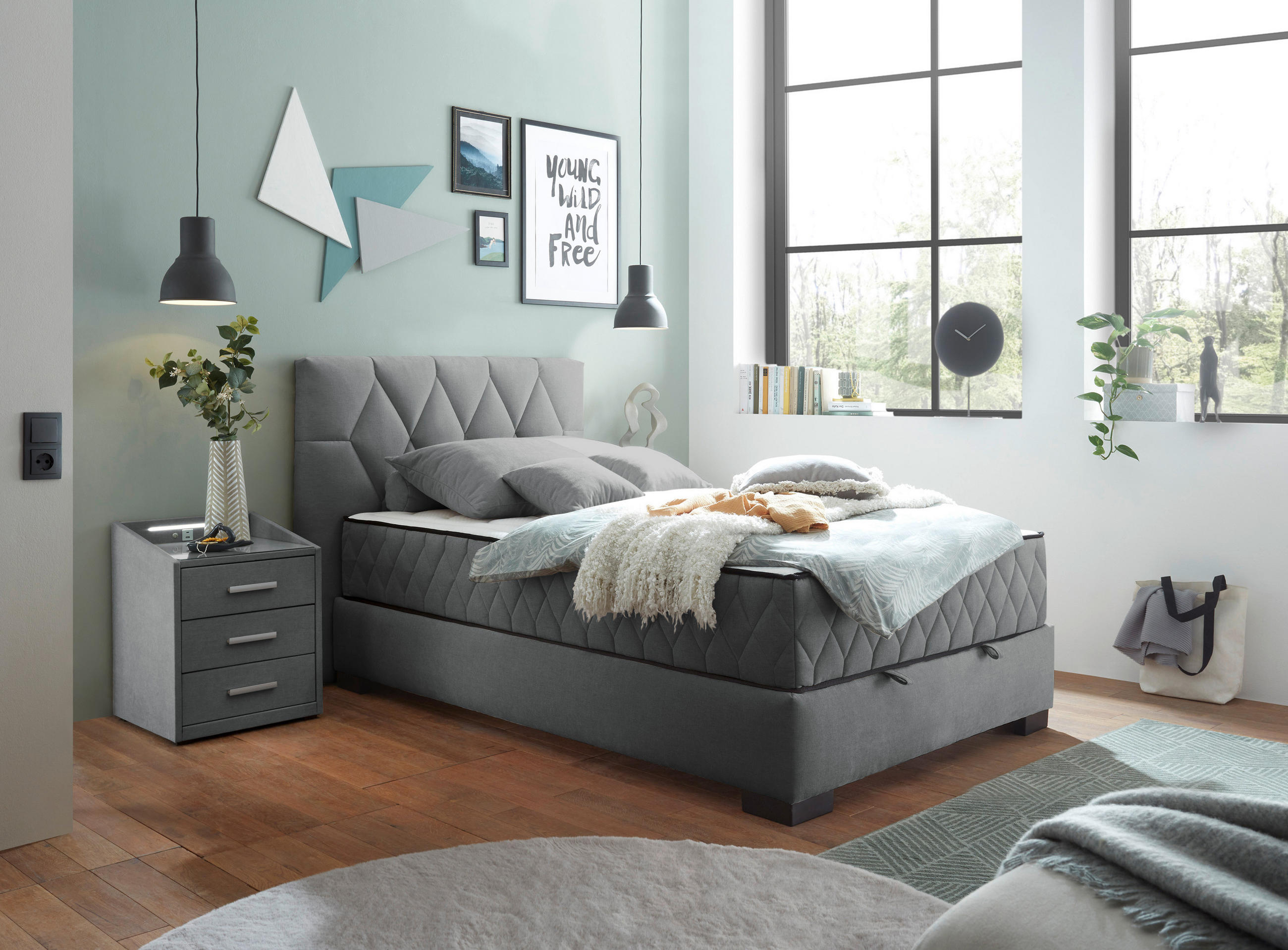 BOXBETT 120/200 cm  in Anthrazit  - Anthrazit/Schwarz, Modern, Holzwerkstoff/Kunststoff (120/200cm) - MID.YOU