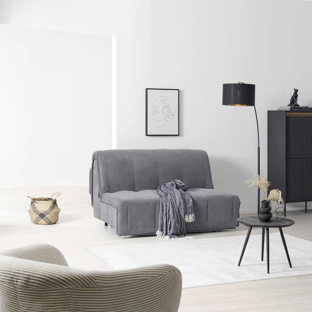 SCHLAFSOFA  mit Liegefunktion Velours Grau  - Schwarz/Grau, Design, Kunststoff/Textil (148/88/110cm) - Livetastic