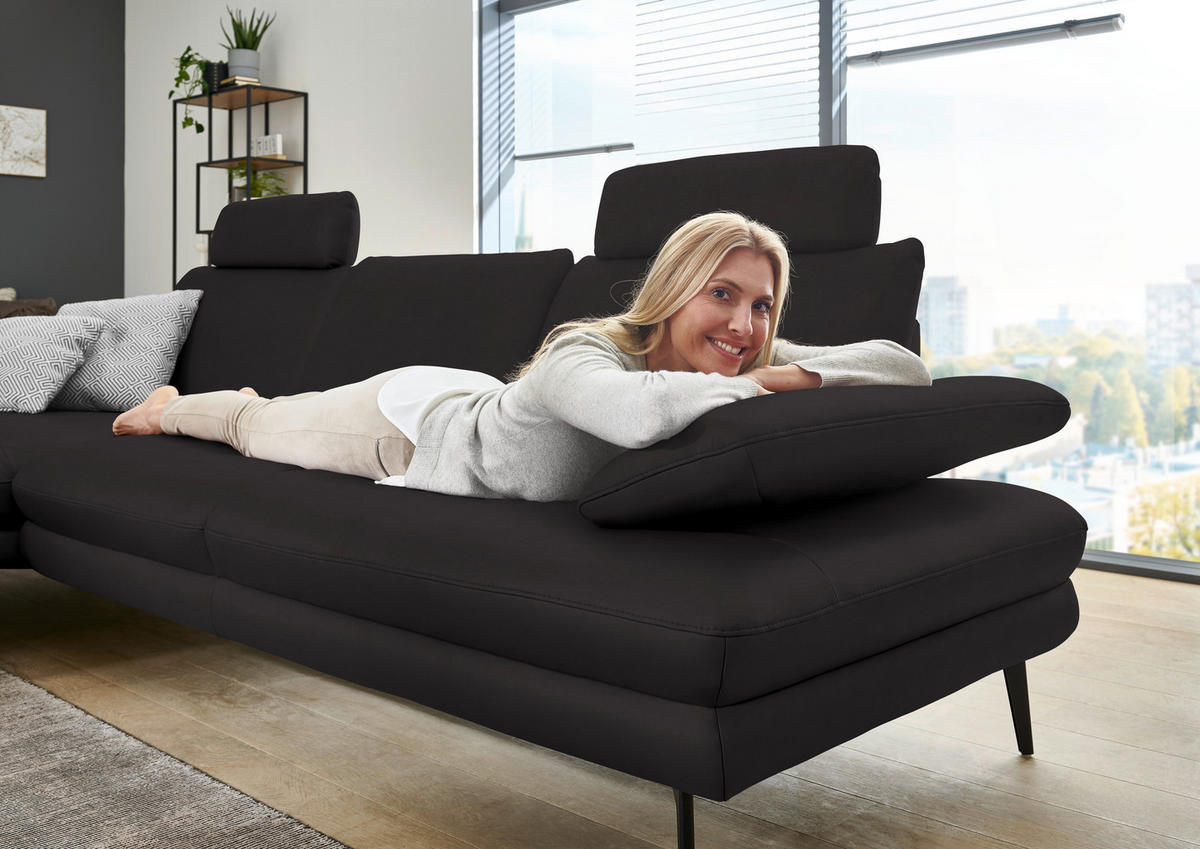 ECKSOFA in Echtleder Dunkelbraun  - Dunkelbraun/Schwarz, Design, Leder/Metall (180/310cm) - Dieter Knoll