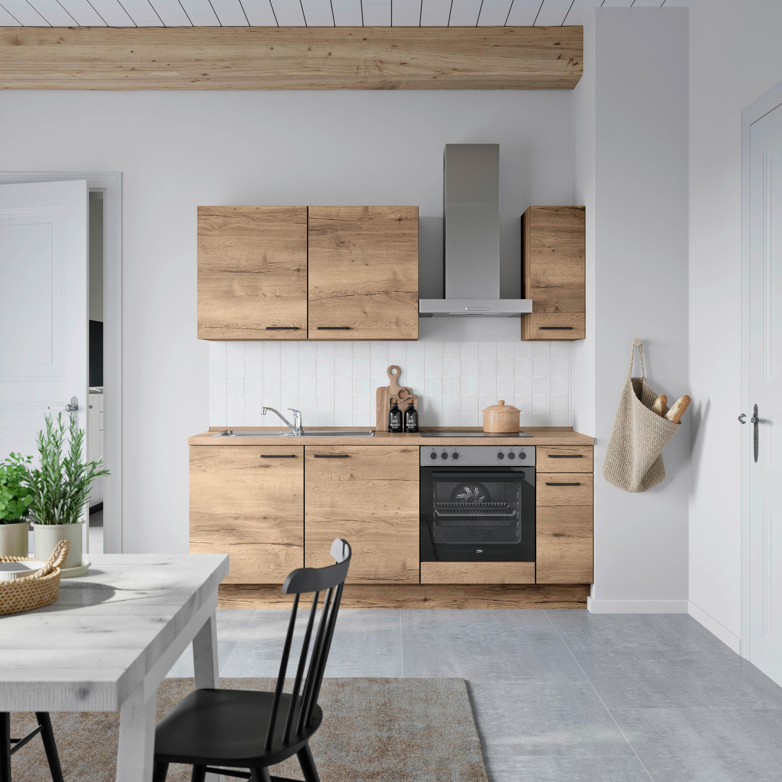 KÜCHENBLOCK 210 cm   in Eiche dunkel  - Eiche dunkel/Eichefarben, MODERN, Holzwerkstoff/Metall (210cm) - Nobilia