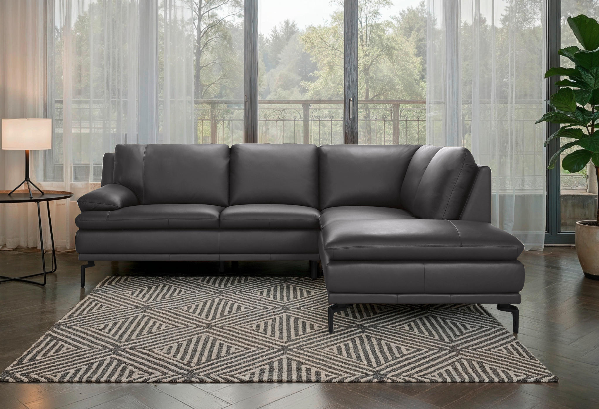 ECKSOFA Grau Echtleder  - Grau, Design, Leder (248/221cm) - MID.YOU