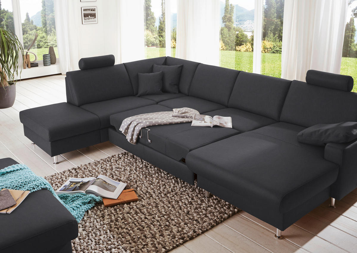 WOHNLANDSCHAFT in Echtleder Anthrazit  - Anthrazit/Alufarben, Design, Leder/Metall (233/339/165cm) - Beldomo Premium