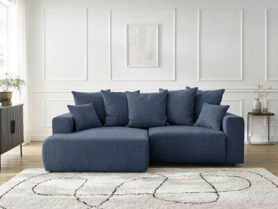 ECKSOFA Ottomane links  ATILLA Dunkelblau Struktur  - Schwarz/Dunkelblau, MODERN, Kunststoff/Textil (149/244cm)