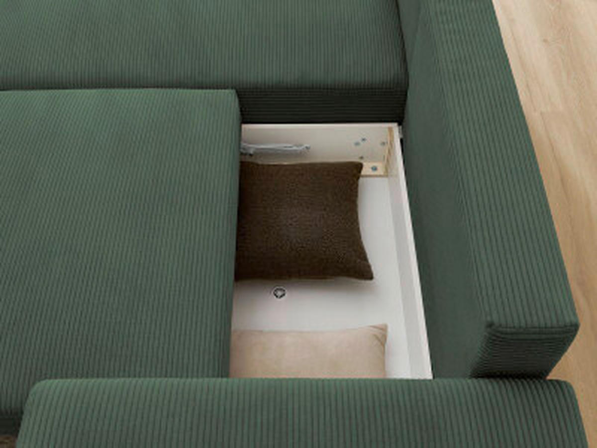 ECKSOFA Ottomane links  ATILLA Dunkelgrün Cord  - Dunkelgrün/Schwarz, MODERN, Kunststoff/Textil (149/244cm)