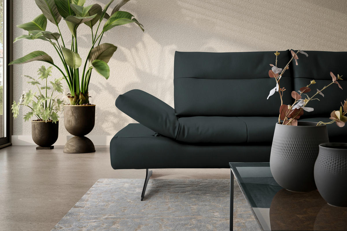 ECKSOFA in Echtleder Waldgrün  - Waldgrün/Schwarz, Modern, Leder/Metall (342/158cm) - Chilliano