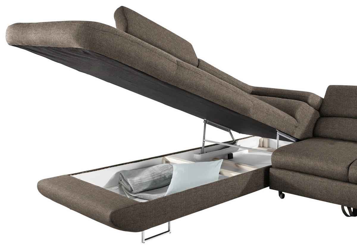 ECKSOFA in Webstoff Graubraun  - Graubraun, Design, Textil/Metall (235/280cm) - Hom`in