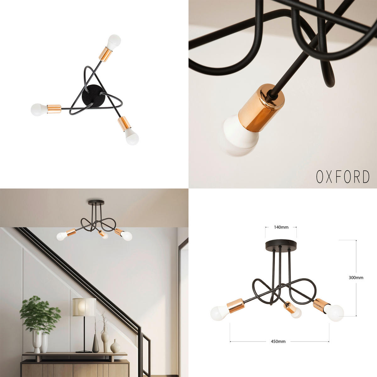 DECKENLEUCHTE    45/45/30 cm  - Schwarz/Kupferfarben, Trend, Metall (45/45/30cm)