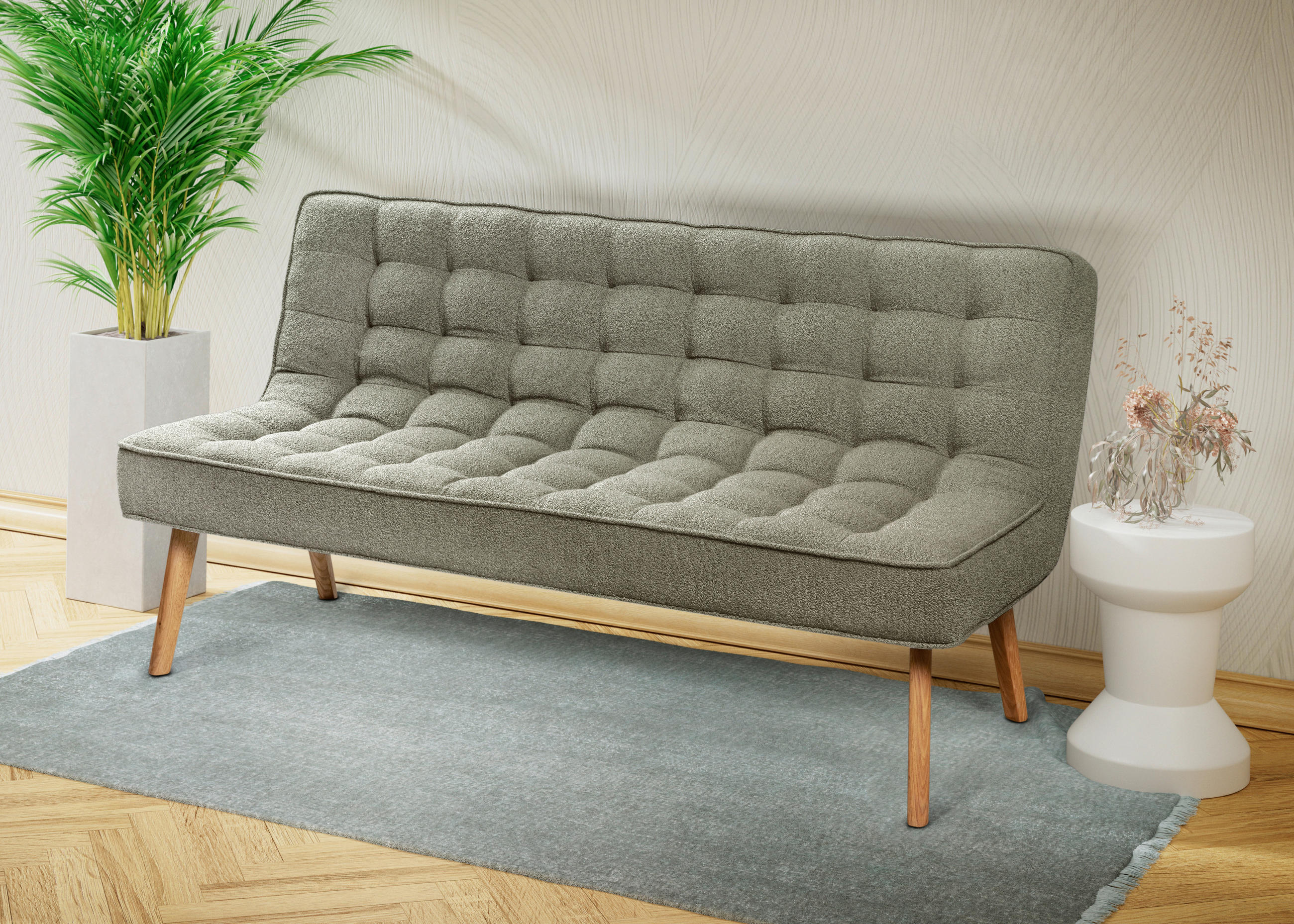 SITZBANK 183/90/79 cm Webstoff Grün Eiche vollmassiv  - Eichefarben/Grün, Design, Holz/Textil (183/90/79cm) - Linea Natura
