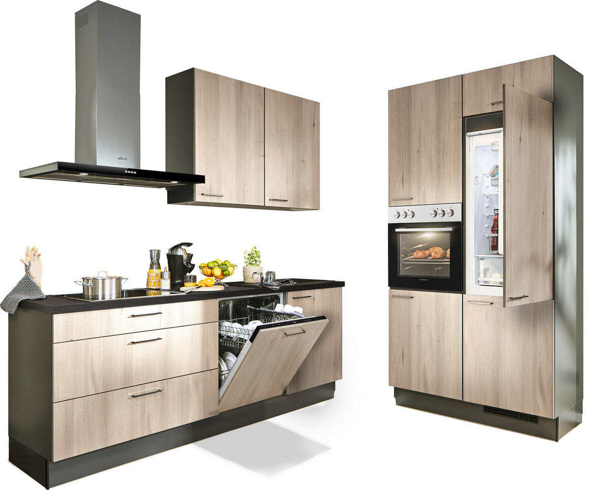 ECKKÜCHE 220/120 cm  in Graphitfarben, Tannenholzfarben  - Tannenholzfarben/Schwarz, Design, Holzwerkstoff/Metall (220/120cm) - Xora