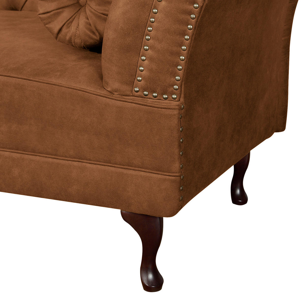 RÉCAMIERE Lederlook Cognac  - Cognac/Braun, Design, Holz/Textil (185/93/75cm) - Livetastic