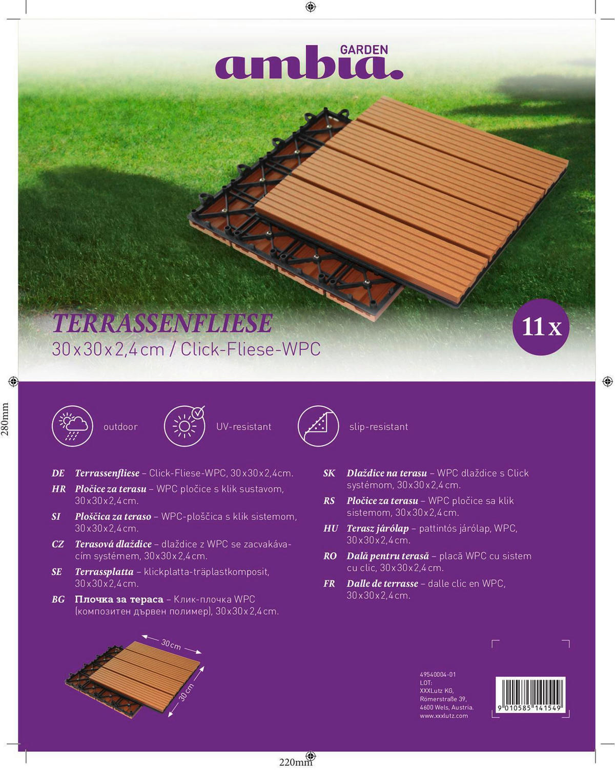 TERRASSENFLIESE  - Basics (30/30/2,4cm) - Ambia Garden