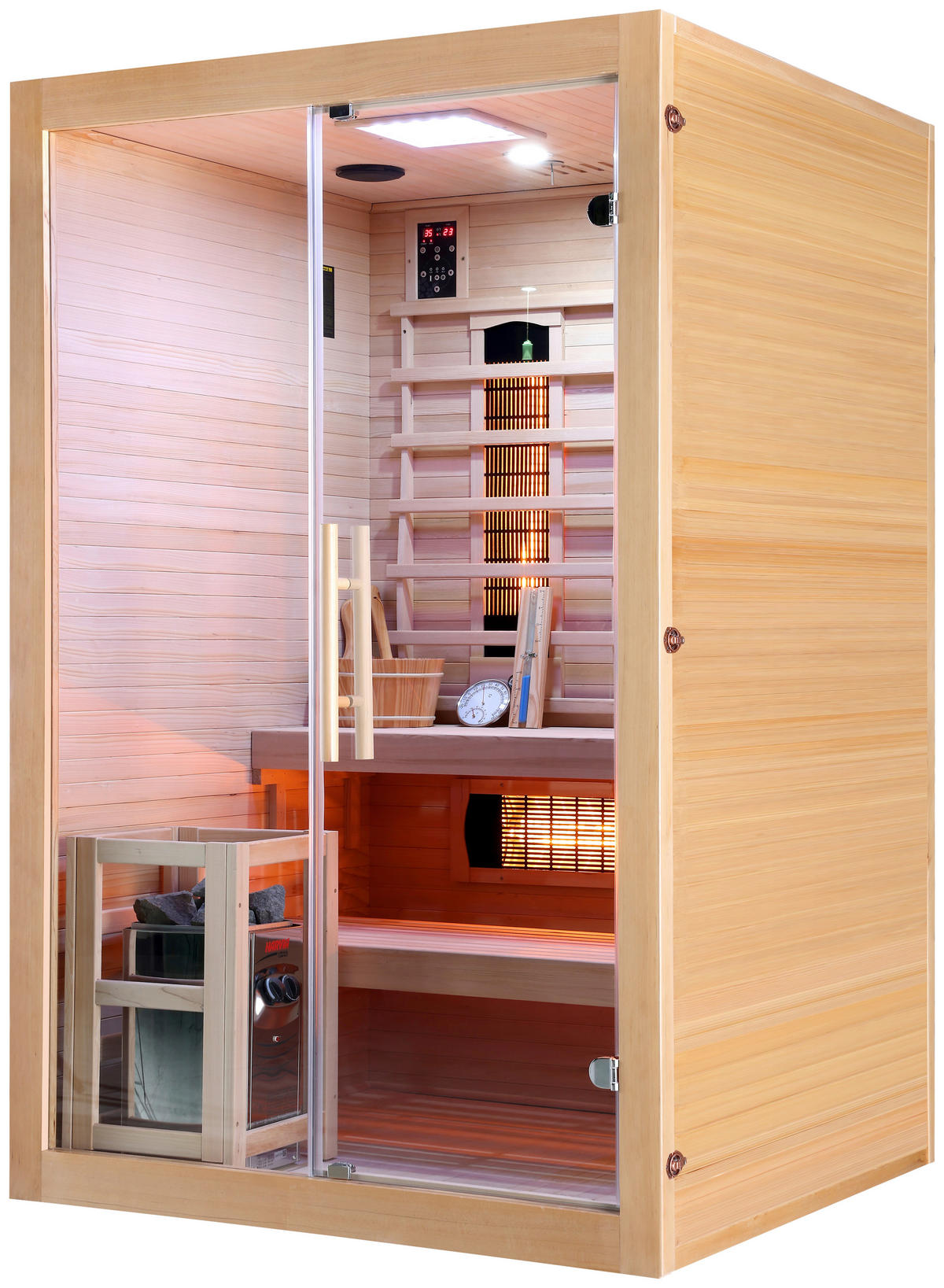INFRAROTKABINE für 2 Personen  - Naturfarben, Basics, Glas/Holz (130/120/200cm) - Sanotechnik