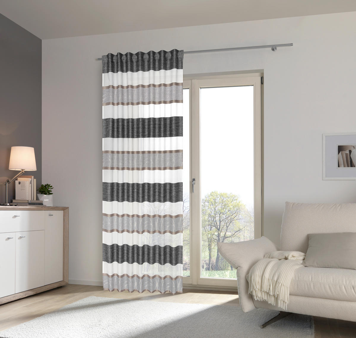 HOTOVÝ ZÁVĚS, průhledné, 135/245 cm - šedá/černá, Konvenční, textil (135/245cm) - Esposa