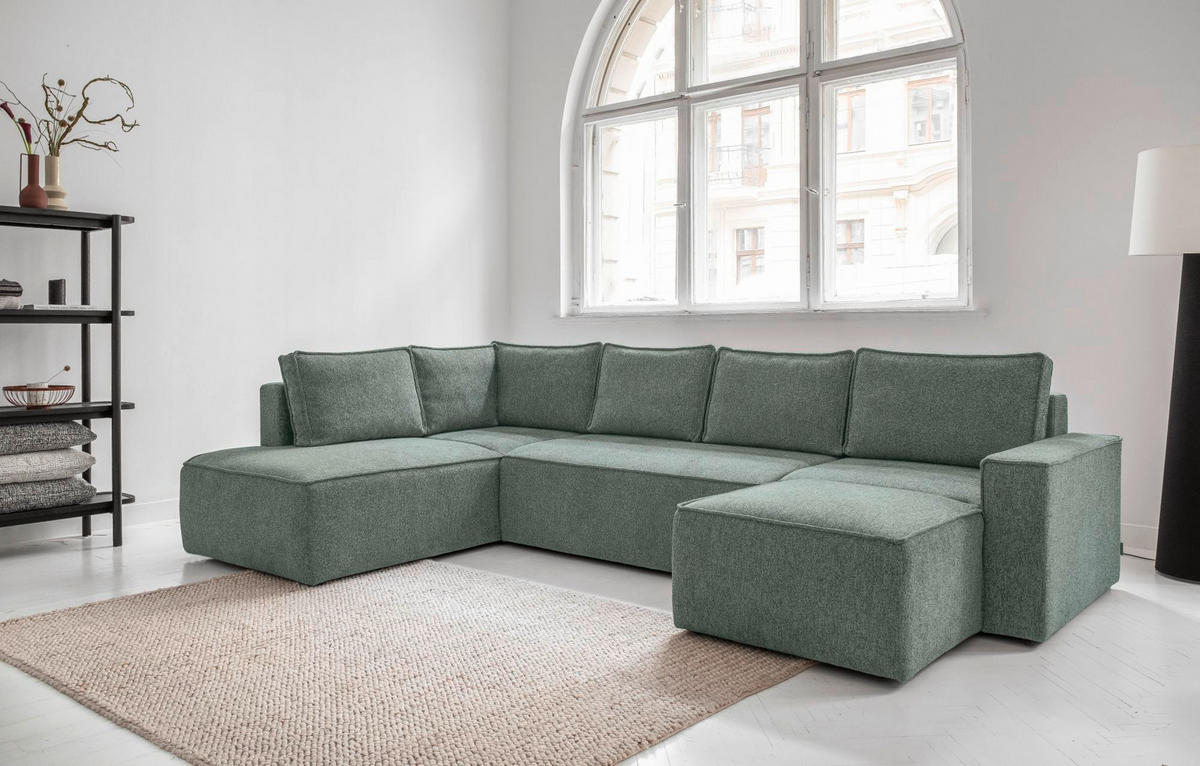 SJEDEĆA GARNITURA tekstil  zelena   - bijela/siva, Design, tekstil/plastika (194/322/156cm) - MID.YOU