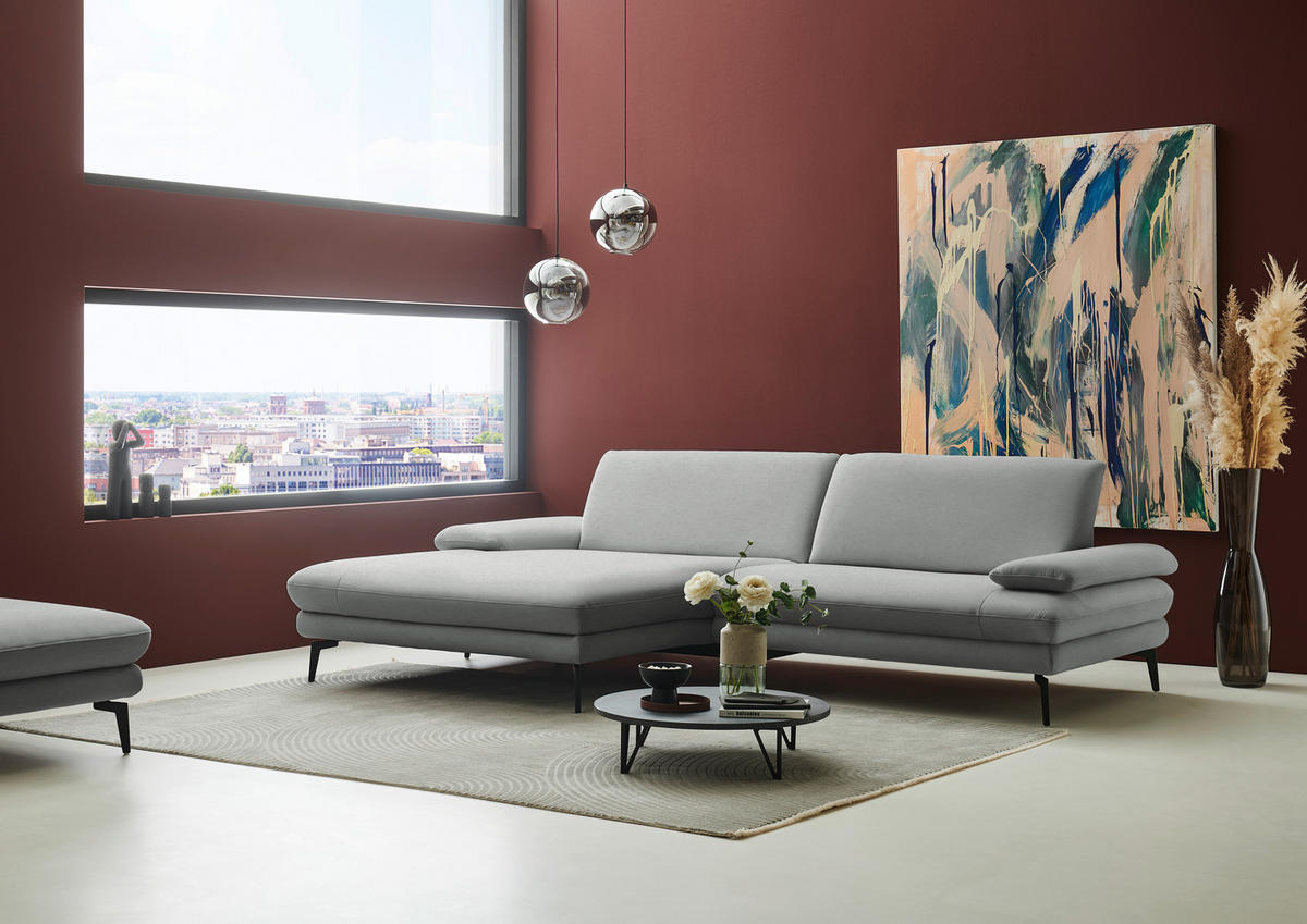 ECKSOFA Chenille, Flachgewebe Grau  - Schwarz/Grau, Design, Textil/Metall (180/284cm) - Dieter Knoll