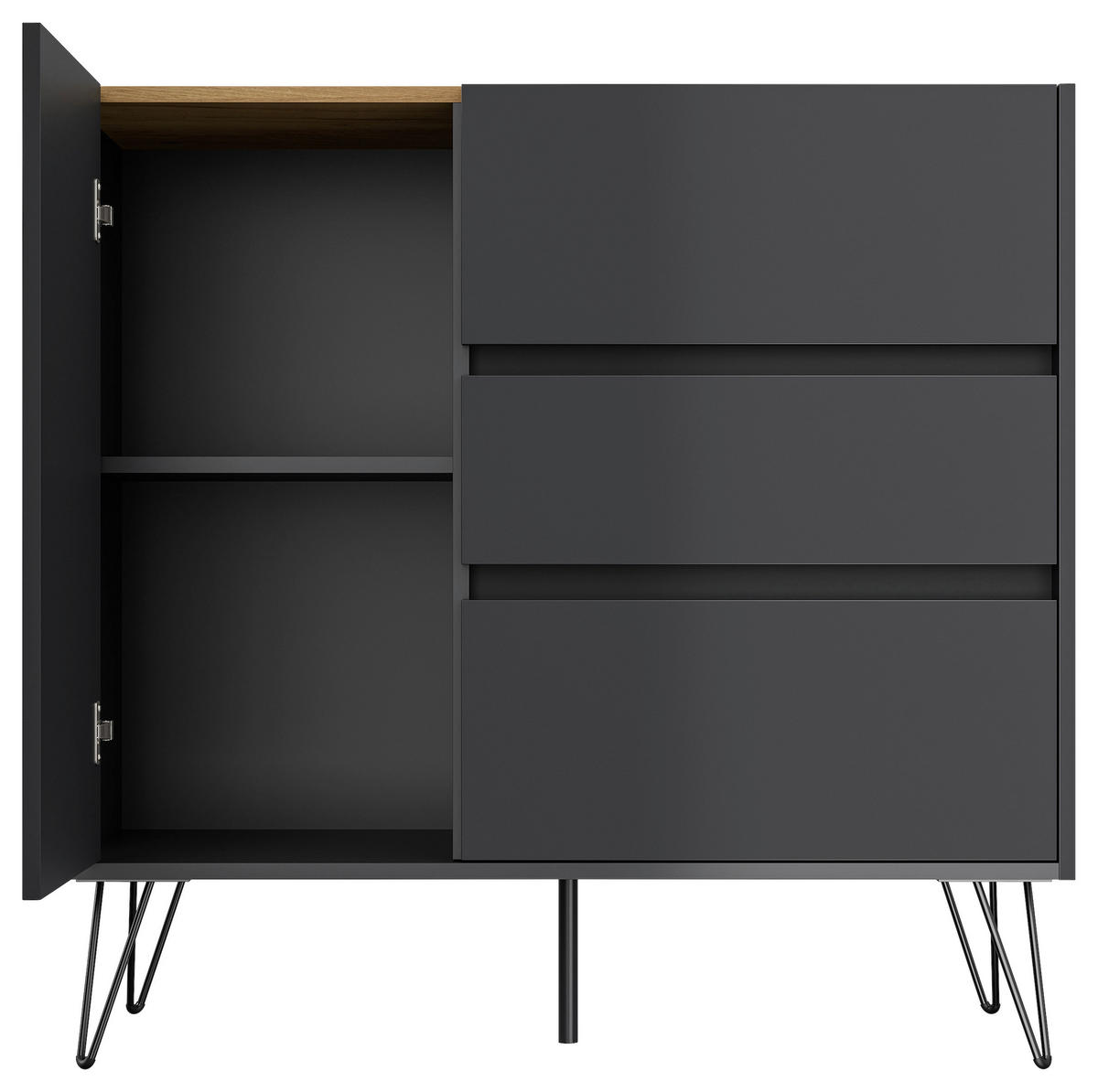 SIDEBOARD Posseik Industrial  in 99/93,6/42 cm  - Eichefarben/Graphitfarben, Design, Holzwerkstoff/Metall (99/93,6/42cm) - P & B