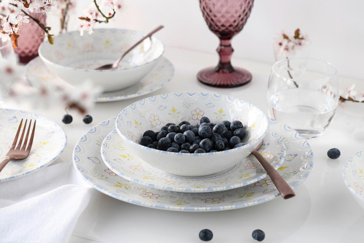 TAFELSERVICE Multicolor, Weiß Primavera Pastell 16-teilig  - Multicolor/Weiß, Basics, Keramik - Creatable