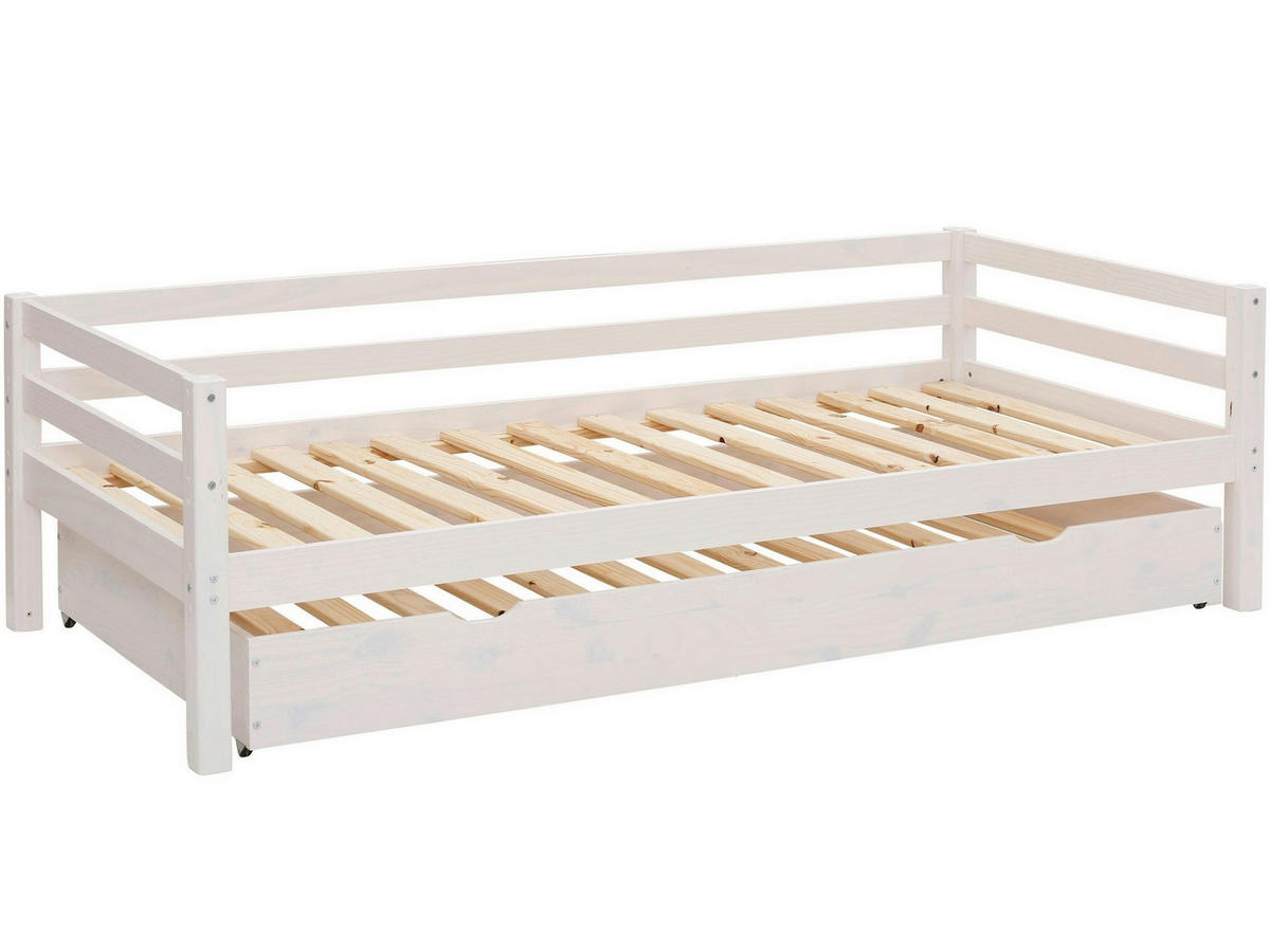 AUSZIEHBETT 90/200 cm,  in Weiß, Bettschublade, Lattenrost für Zusatzbett, Lattenrost für Hauptbett  - Naturfarben/Weiß, MODERN, Holz (90/200cm) - MID.YOU
