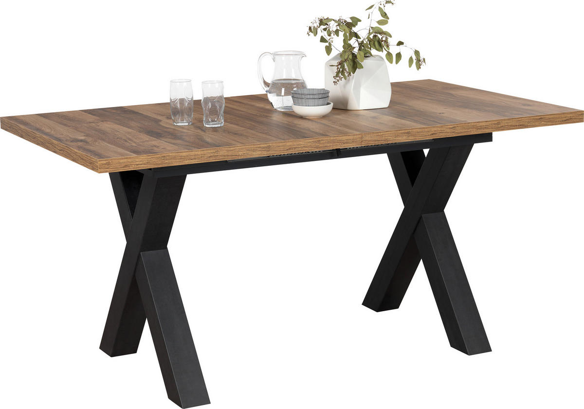 ESSTISCH in Holzwerkstoff 160-210/90/75 cm  - Eichefarben/Schwarz, KONVENTIONELL, Holzwerkstoff (160-210/90/75cm) - Hom`in