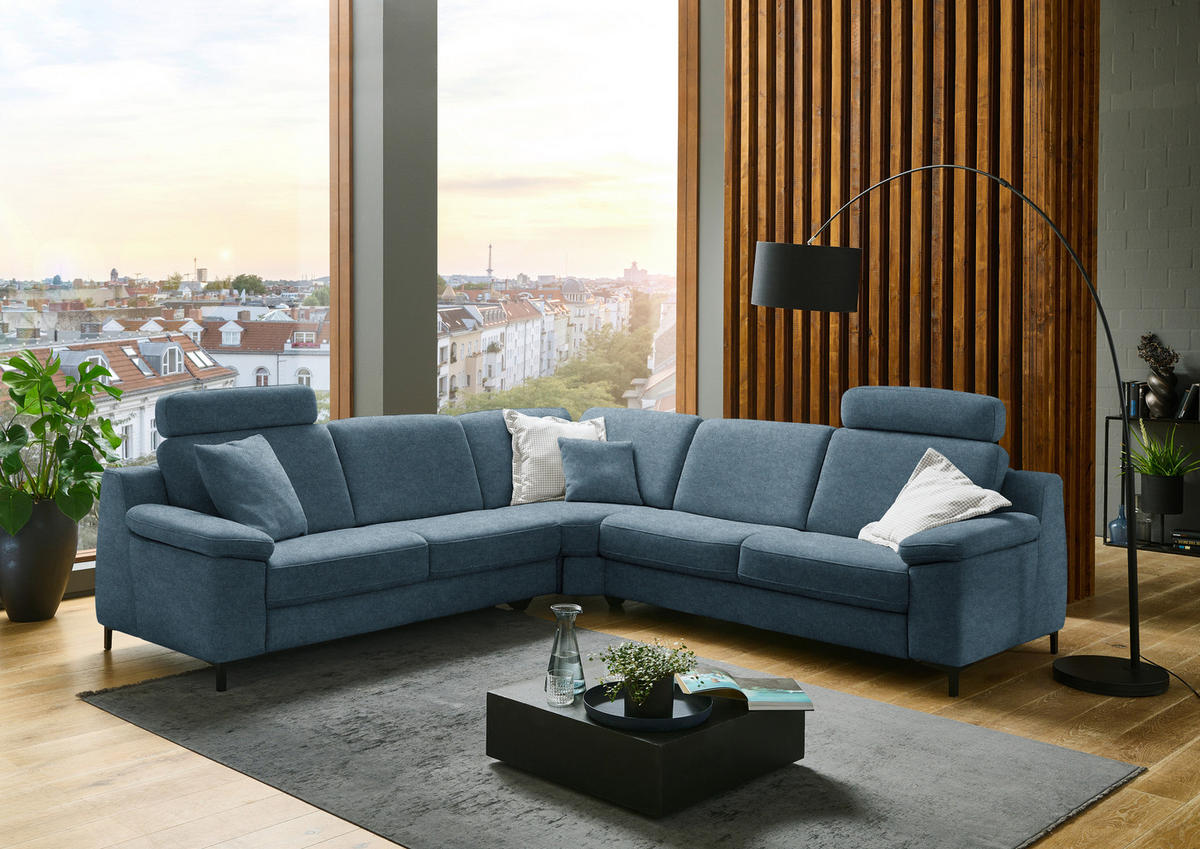 ECKSOFA in Chenille Blau  278/278 cm  - Blau/Schwarz, Design, Textil/Metall (278/278cm) - Valdera