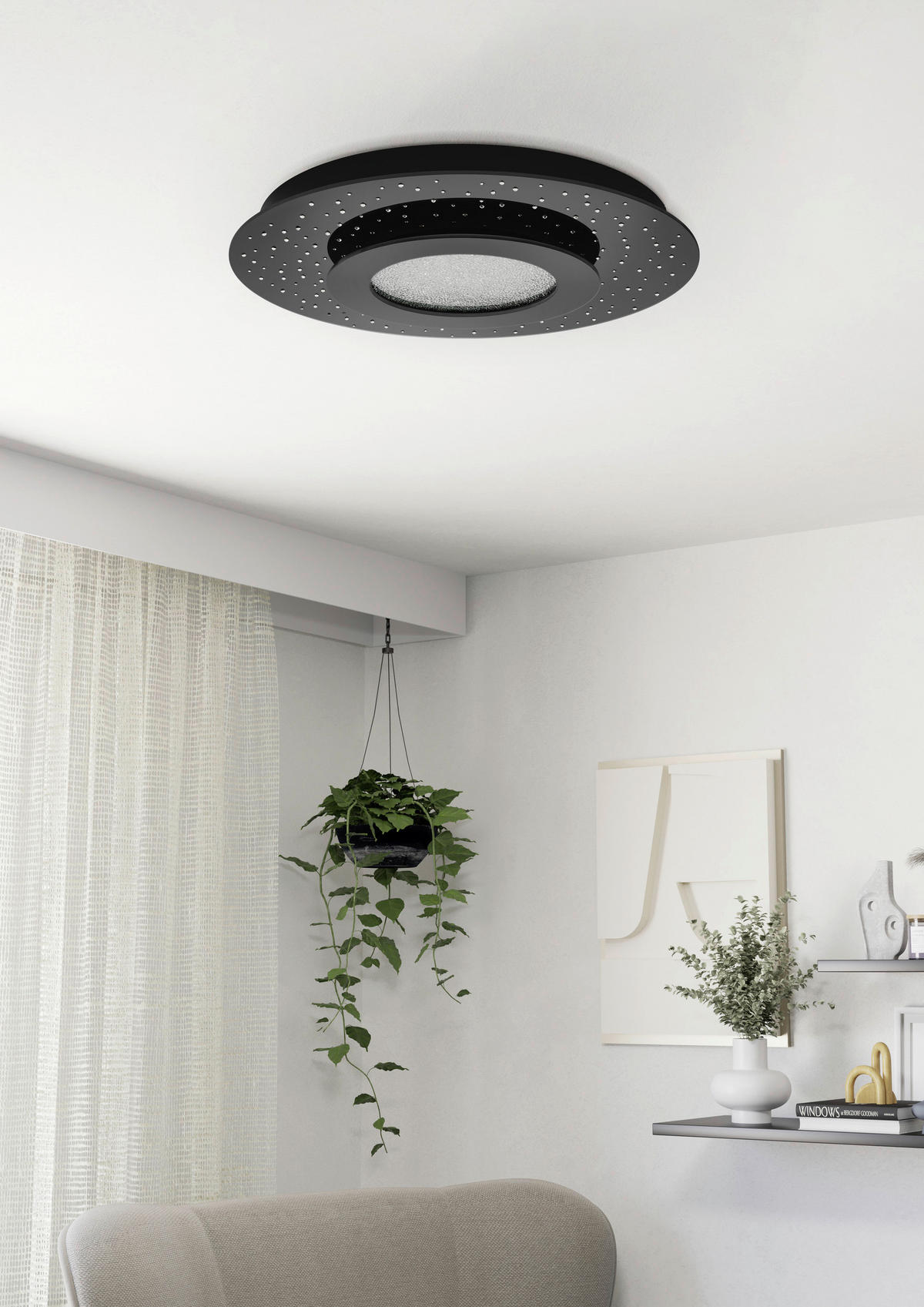 Deckenleuchte echte Swarovski 24 W  50/6 cm    - Schwarz, Design, Glas/Metall (50/6cm)