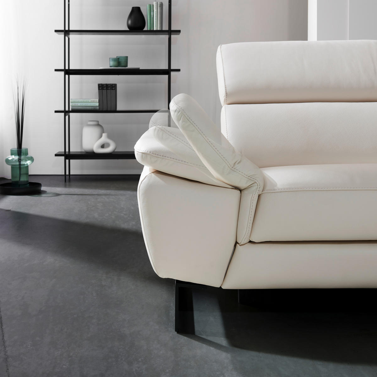 ECKSOFA in Echtleder Weiss  - Weiss/Schwarz, Modern, Leder/Metall (225/281cm) - Celina Home