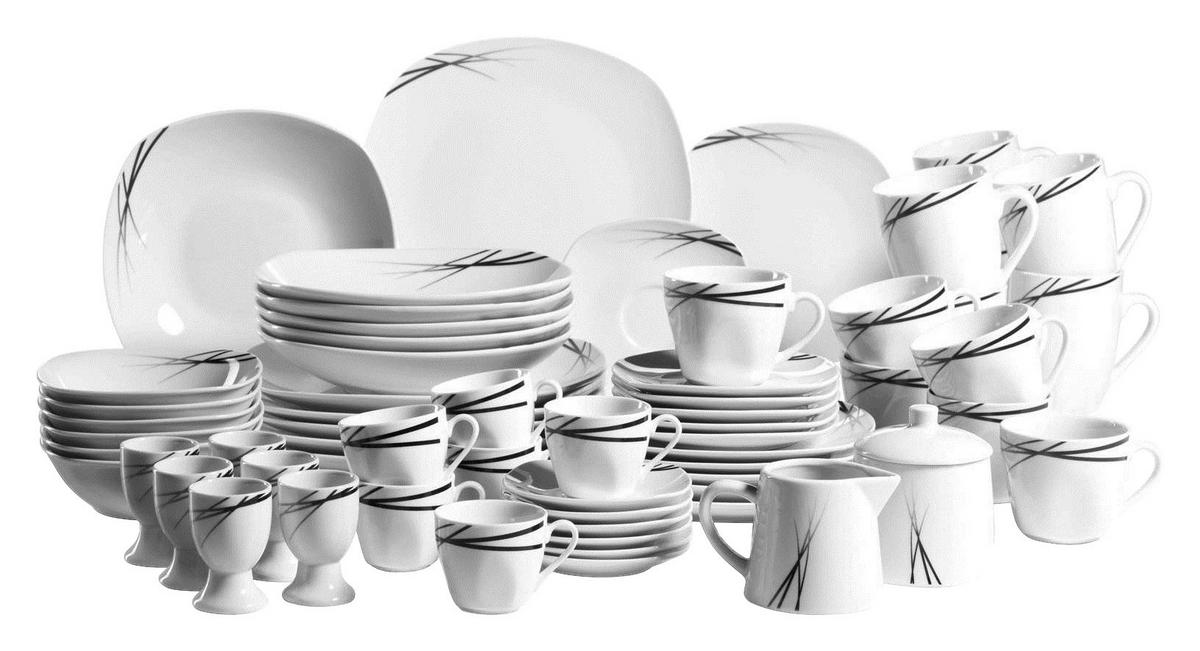 KOMBISERVICE Linea Nera 62-teilig  - Schwarz/Weiß, Basics, Keramik - Mäser