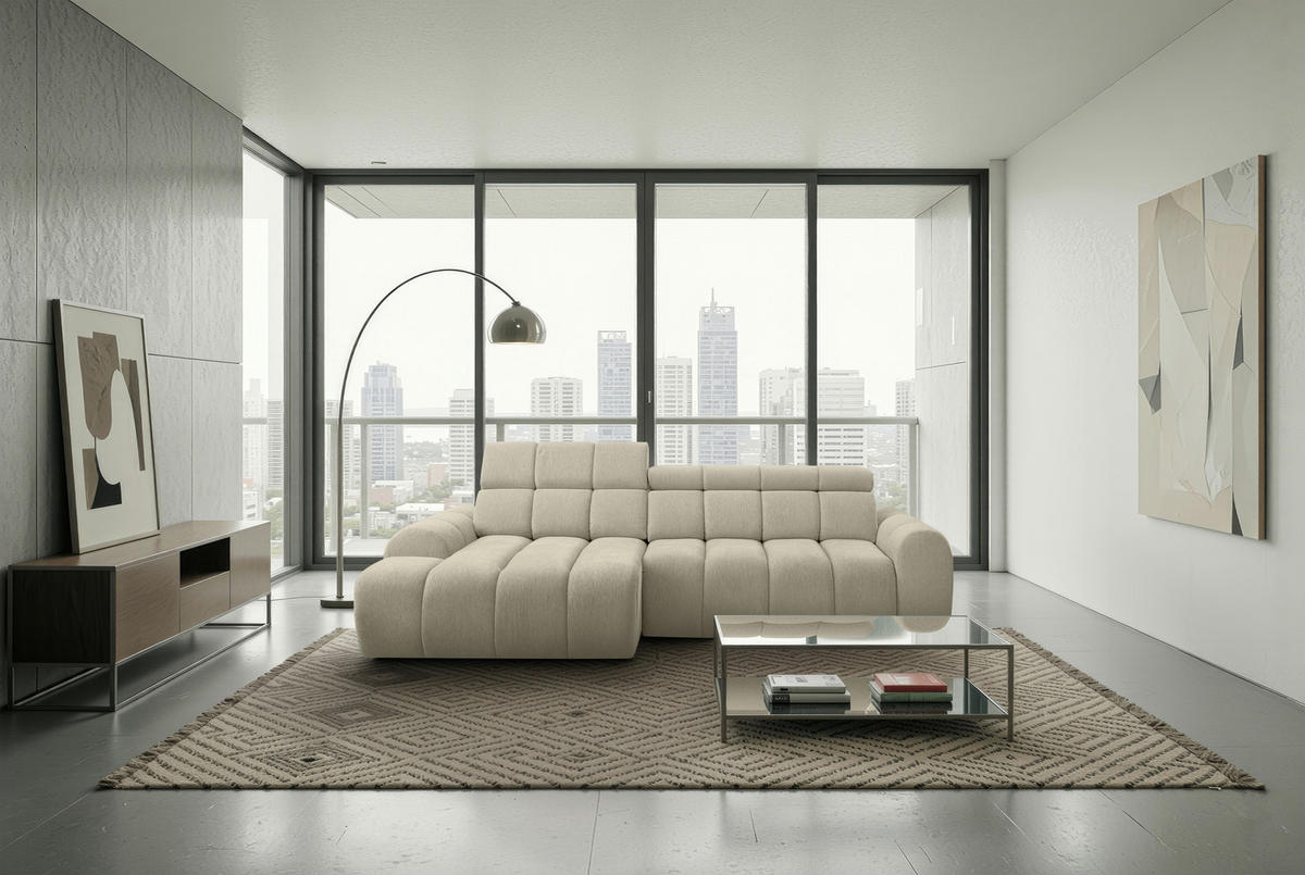ECKSOFA  in Chenille Beige  152/290 cm  - Beige/Schwarz, Design, Kunststoff/Textil (152/290cm) - Stylife