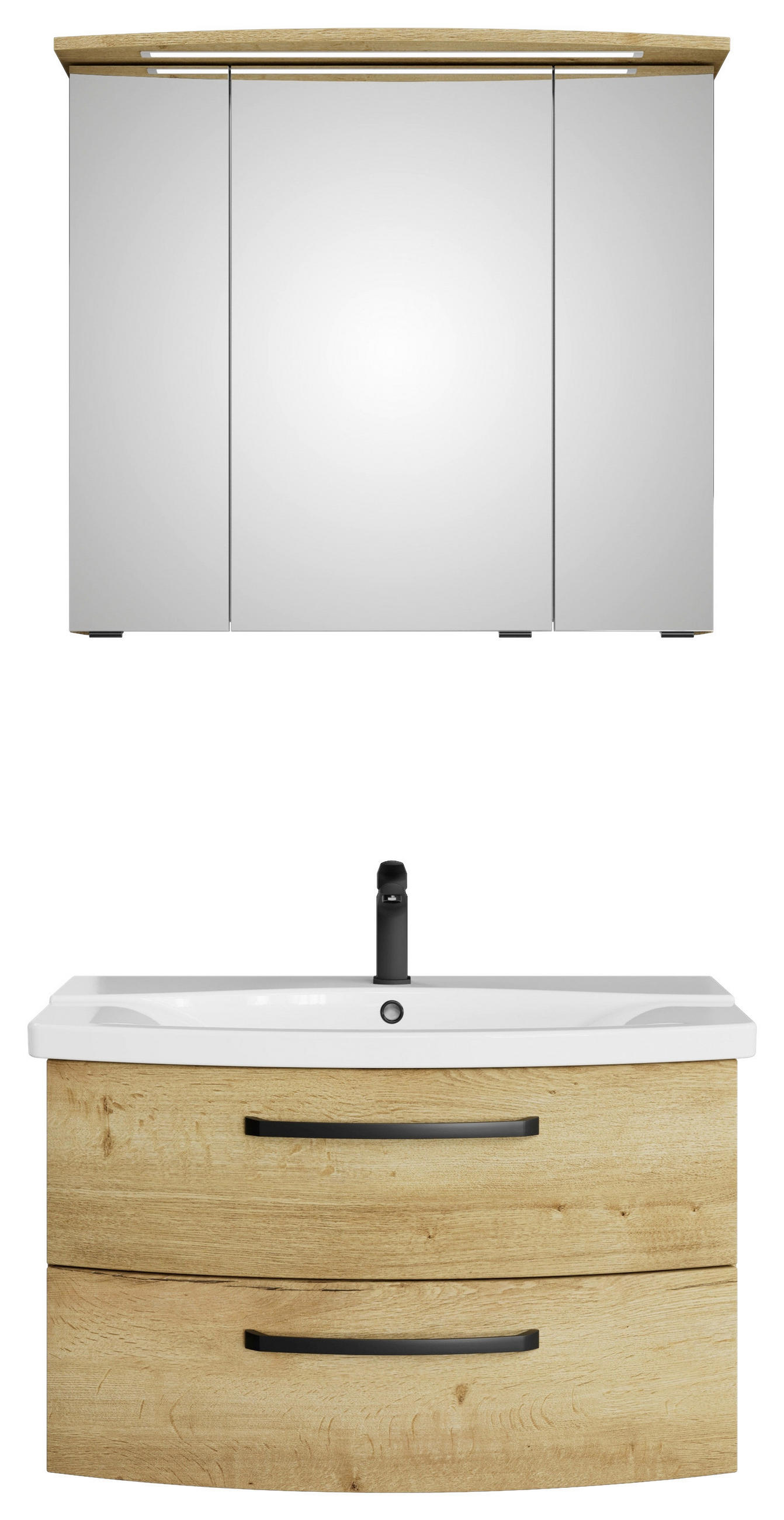BADEZIMMER 3-teilig  in 84 cm  - Eichefarben/Schwarz, MODERN, Glas/Keramik (84cm) - Sadena