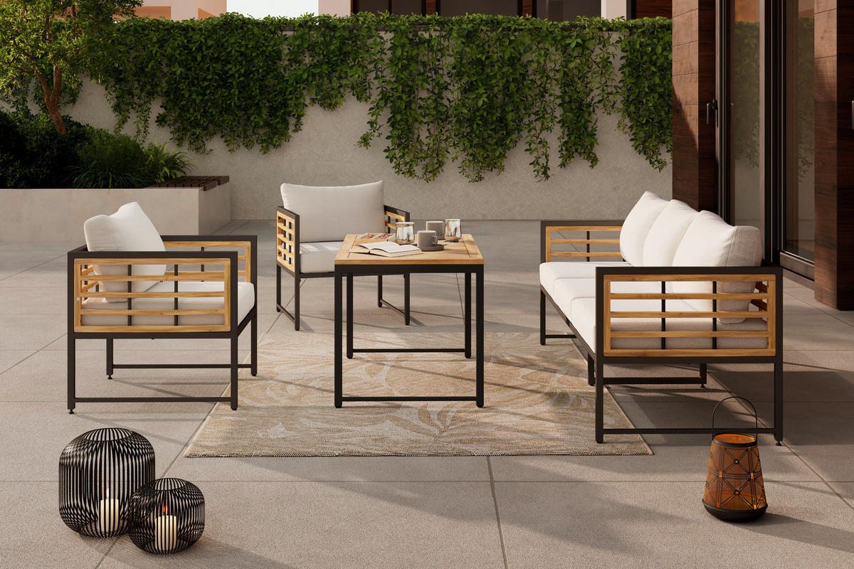 LOUNGETISCH Holz, Metall  - Schwarz/Naturfarben, MODERN, Holz/Metall (100/42/60cm) - Ambia Garden