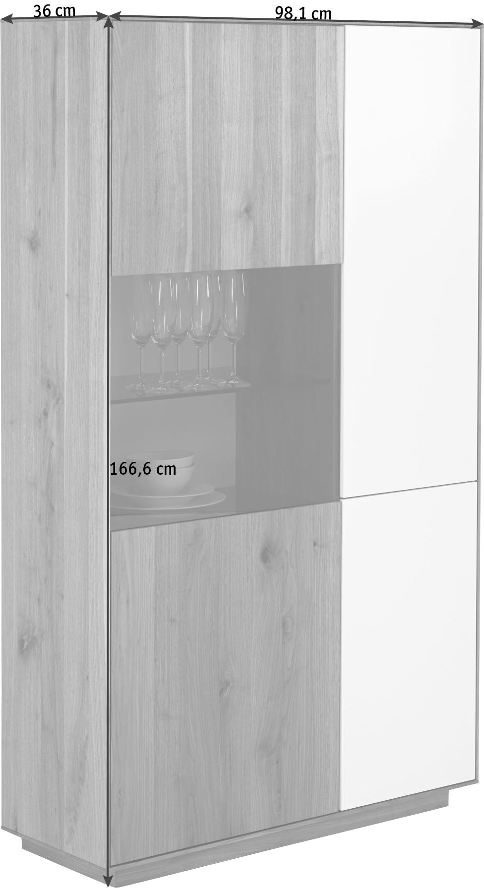 VITRINE in massiv Astnuss Nussbaumfarben, Hellgrau  - Nussbaumfarben/Hellgrau, Natur, Glas/Holz (98,1/166,6/36cm) - Anrei