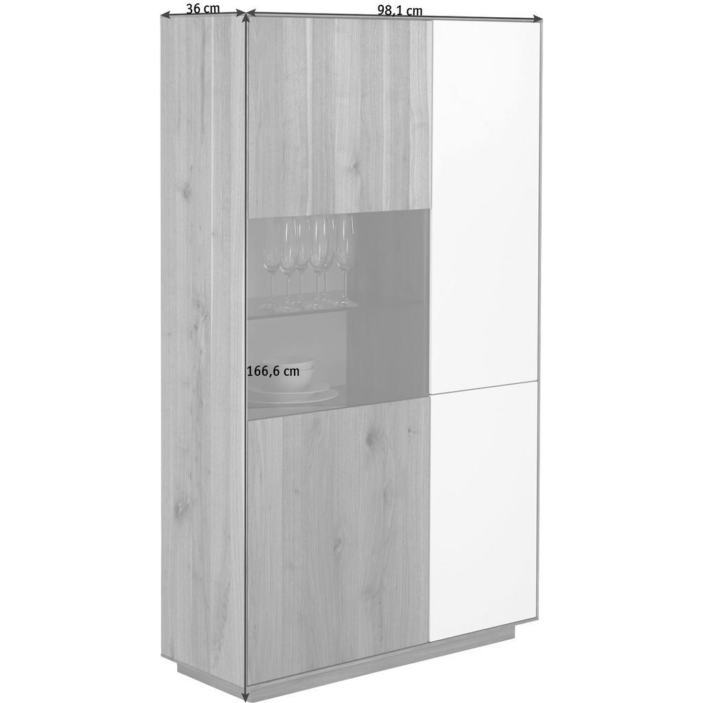 Thumbnail - Anrei Vitrine, Nussbaum, Hellgrau, Holz, Glas, Astnuss, massiv, 6 Fächer, 98.1x166.6x36 cm, Made in Austria, Typenauswah...