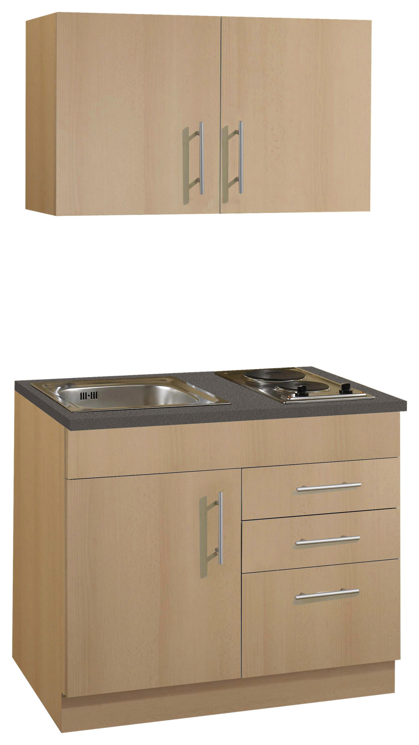 MINIKÜCHE 100 cm   in Buchefarben  - Chromfarben/Buchefarben, Modern, Holzwerkstoff/Metall (100cm) - Held
