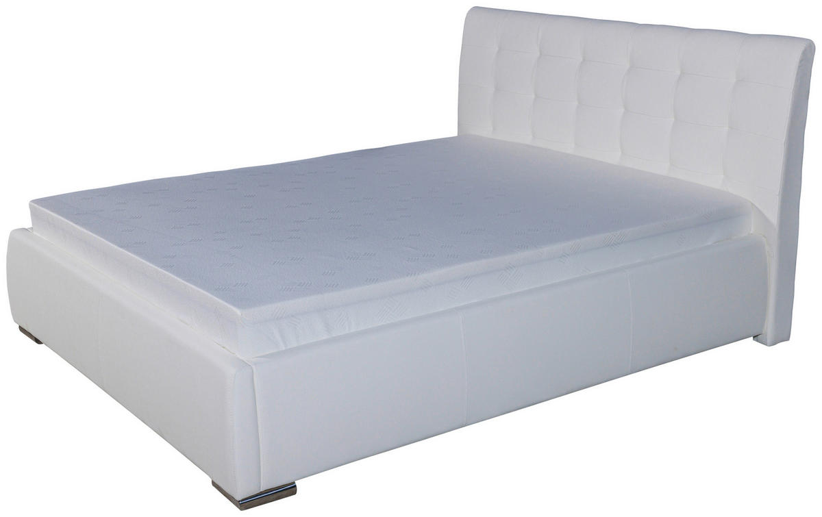 Pat Tapițat, 160/200 cm, alb - alb/culoare crom, Basics, metal/material pe bază de lemn (160/200cm) - Carryhome